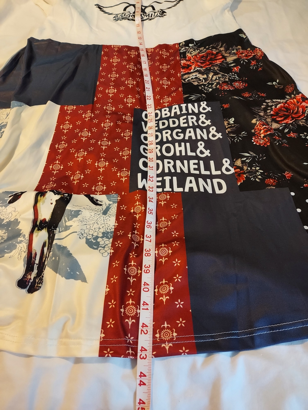 Neonaboutiques Upcycled Aerosmith Patchwork Grunge Maxi T-Shirt Dress Boho XL - Picture 5 of 8
